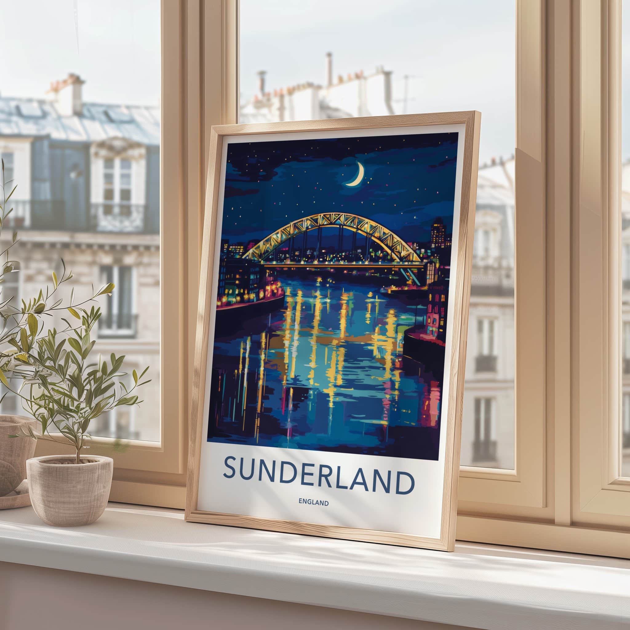 Sunderland Poster - England Wall Art - Illuminated Bridge Reflection Home Decor