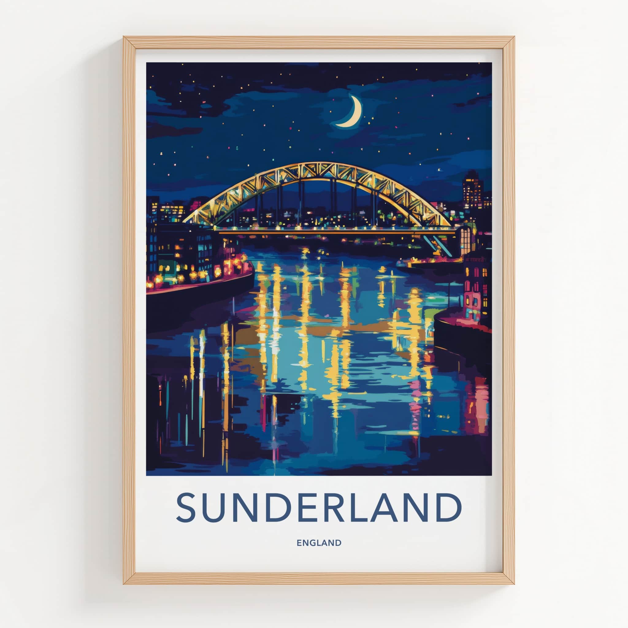 Sunderland Poster - England Wall Art - Illuminated Bridge Reflection Home Decor