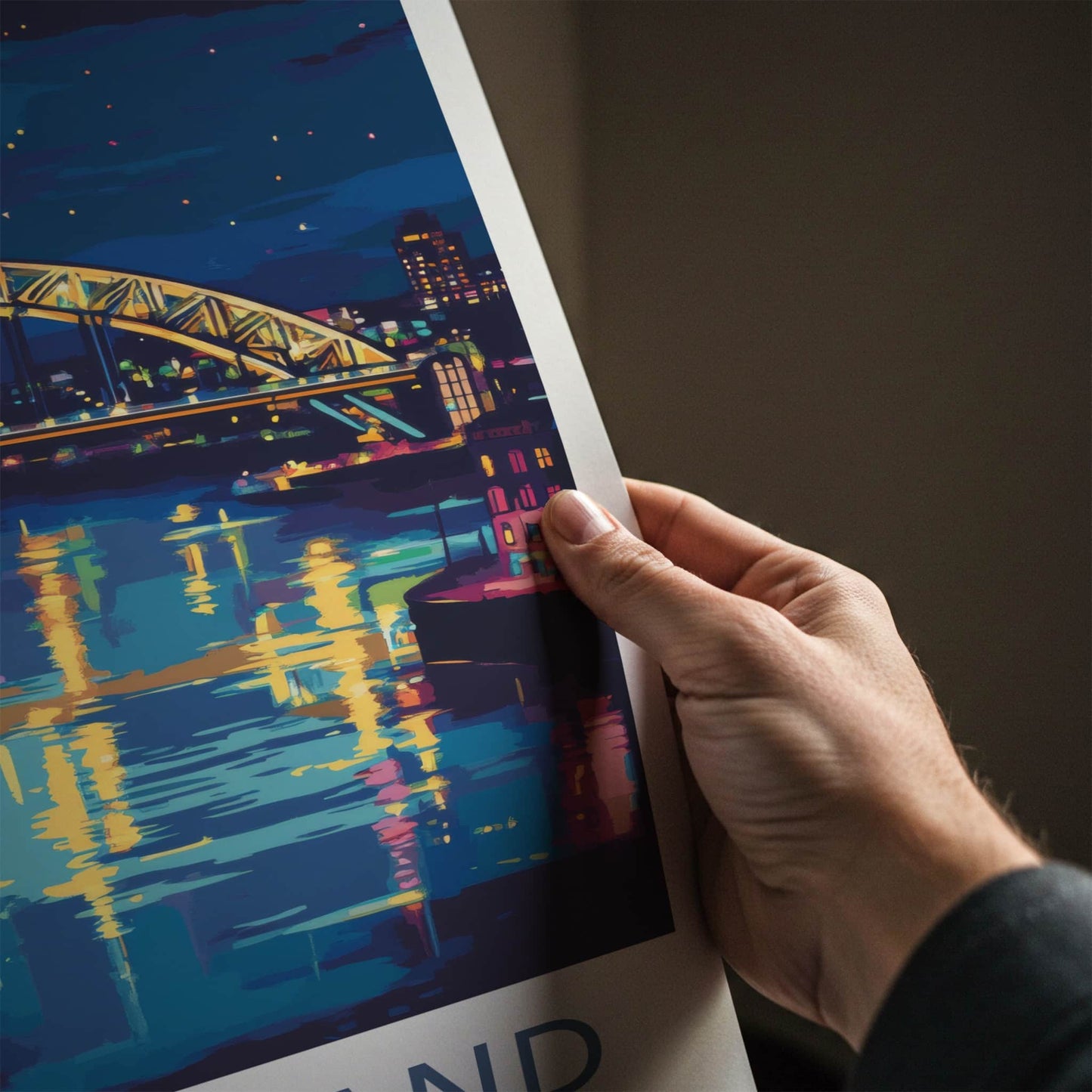 Sunderland Poster - England Wall Art - Illuminated Bridge Reflection Home Decor