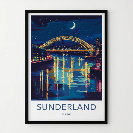 Sunderland Poster - England Wall Art - Illuminated Bridge Reflection Home Decor