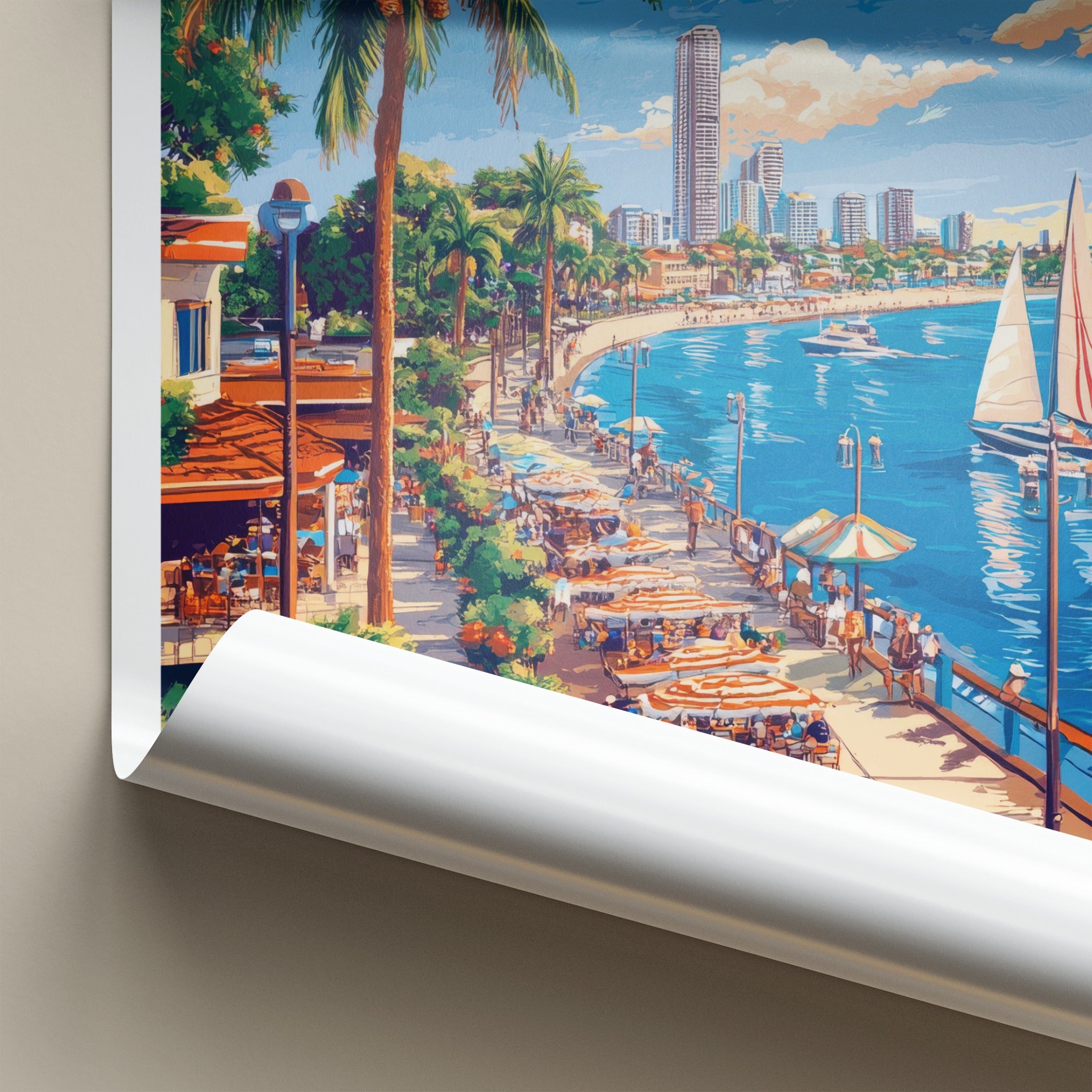 Sunshine Coast Poster - Australia Travel Art - Tropical Coastal Waterfront Wall Decor