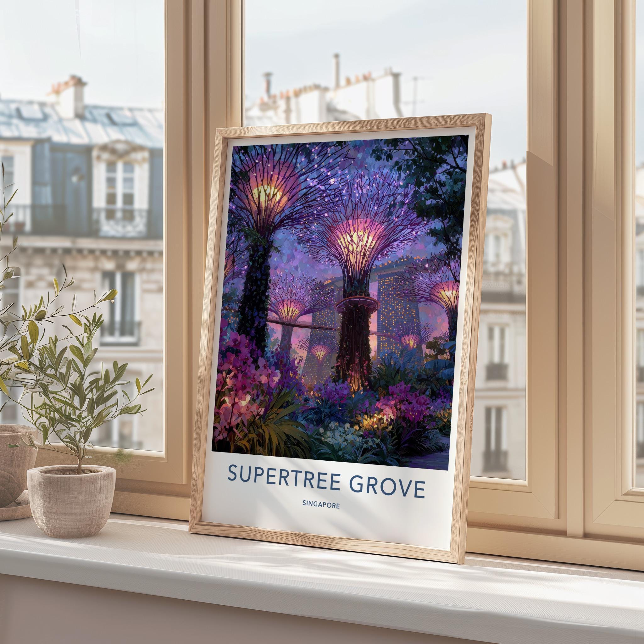 Supertree Grove Poster - Singapore Art Print - Vibrant Supertrees Night Home Decor