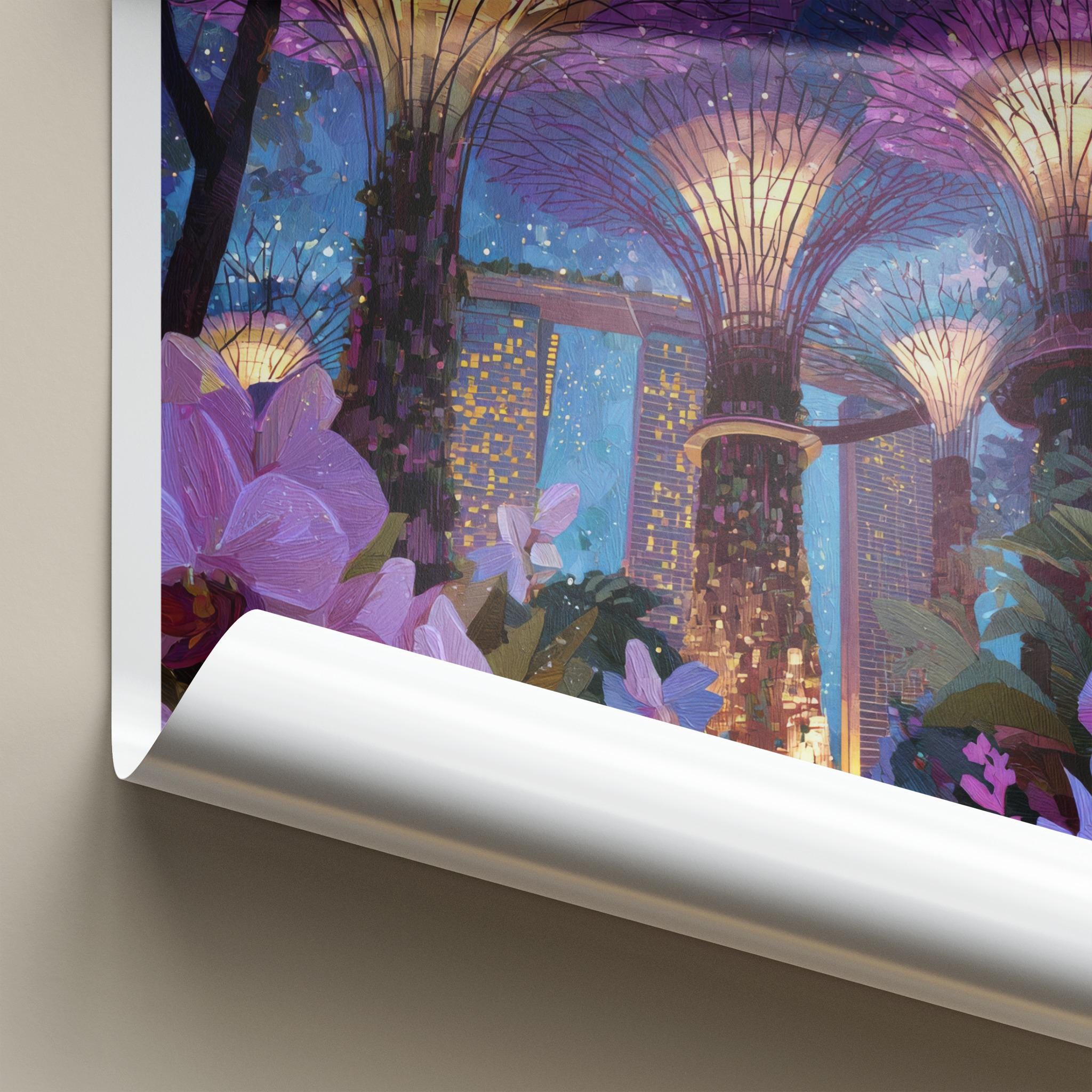Supertree Grove Poster - Singapore Wall Art - Vibrant Lighted Gardens Home Decor