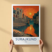 Surajkund Poster - India Travel Art - Haryana Orange Sky Reflection Home Decor