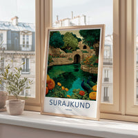 Surajkund Poster - India Travel Print - Haryana Peacocks Stepwell Wall Decor