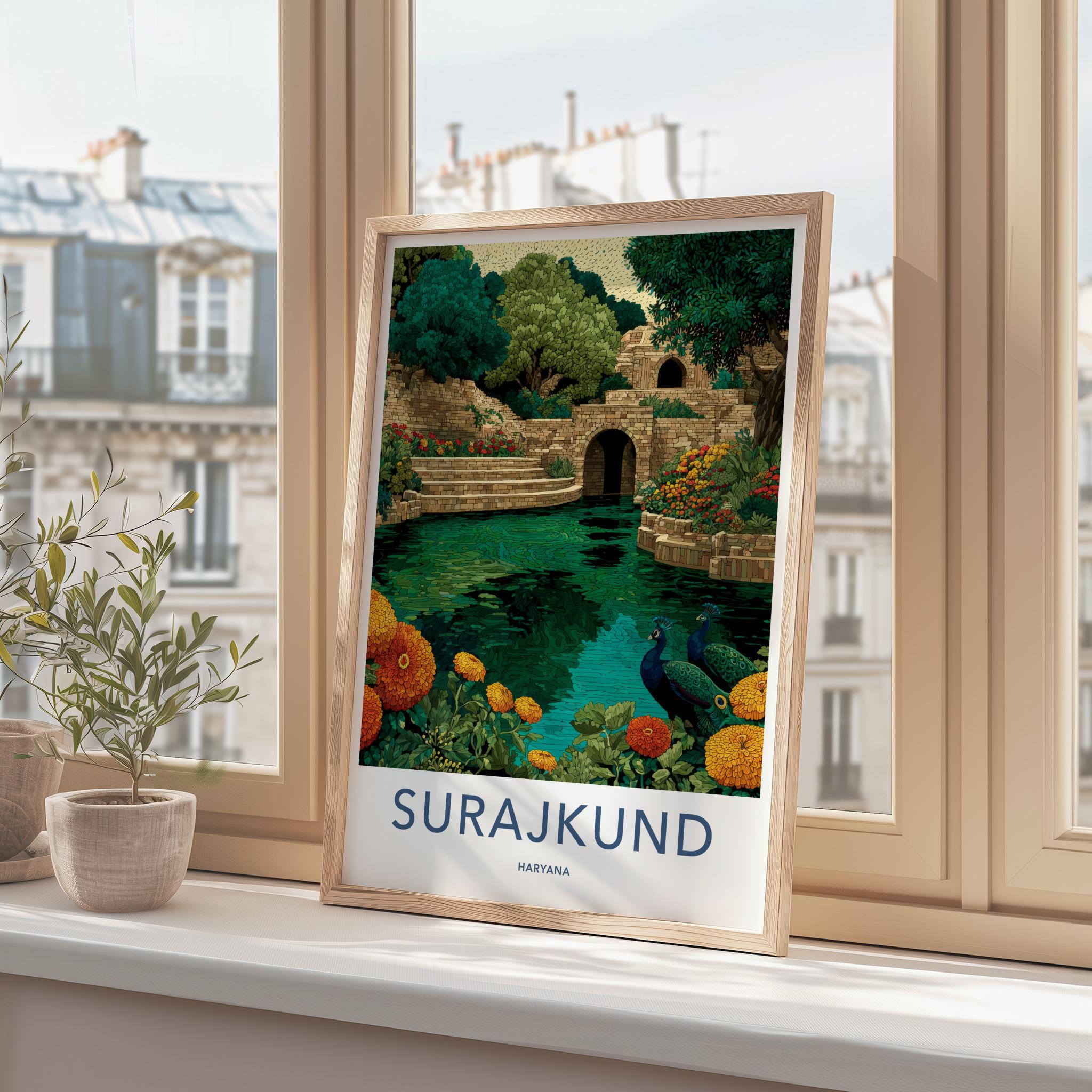 Surajkund Poster - India Travel Print - Haryana Peacocks Stepwell Wall Decor