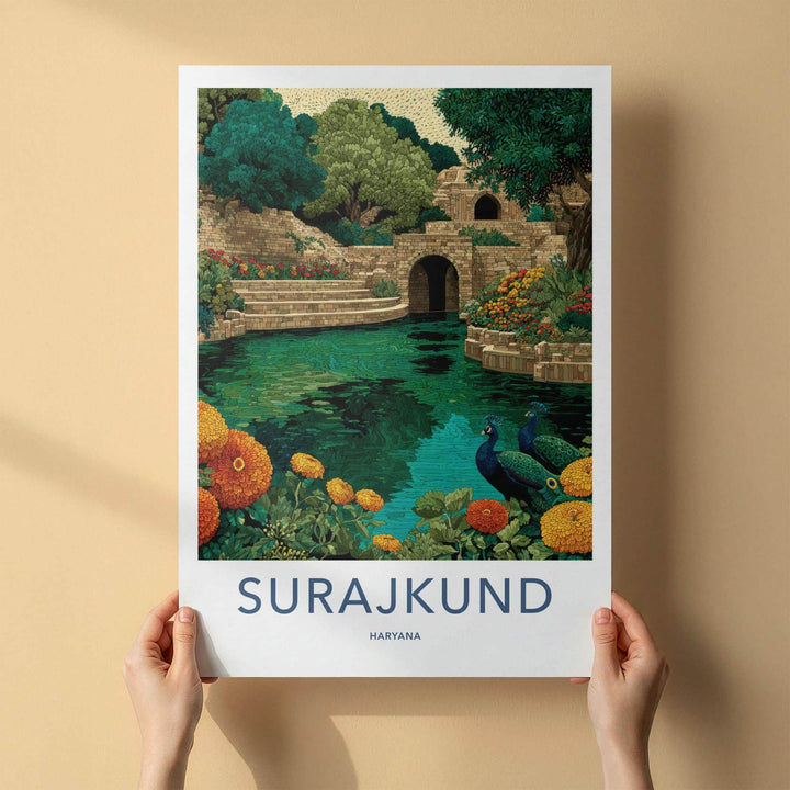 Surajkund Poster - India Travel Print - Haryana Peacocks Stepwell Wall Decor