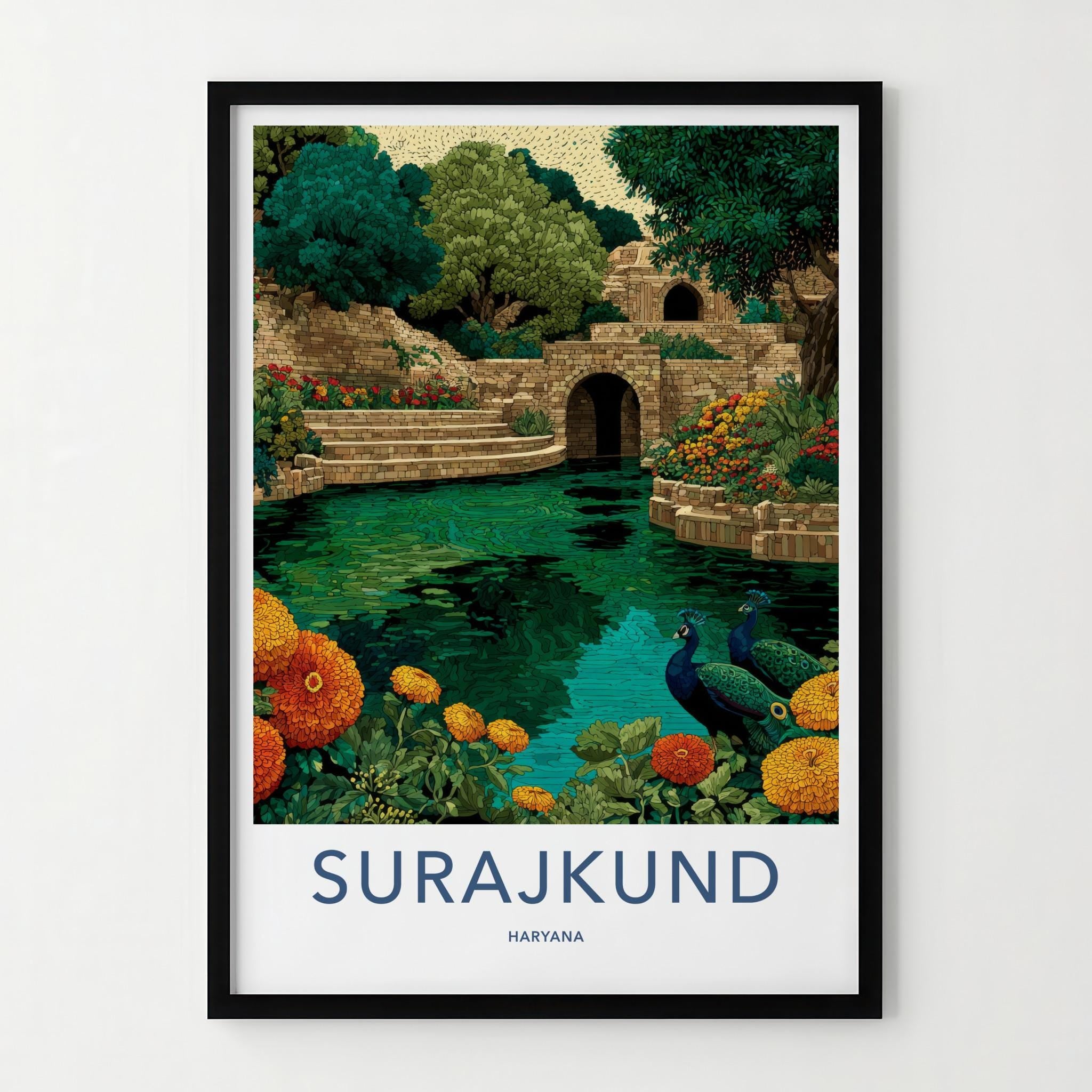 Surajkund Poster - India Travel Print - Haryana Peacocks Stepwell Wall Decor