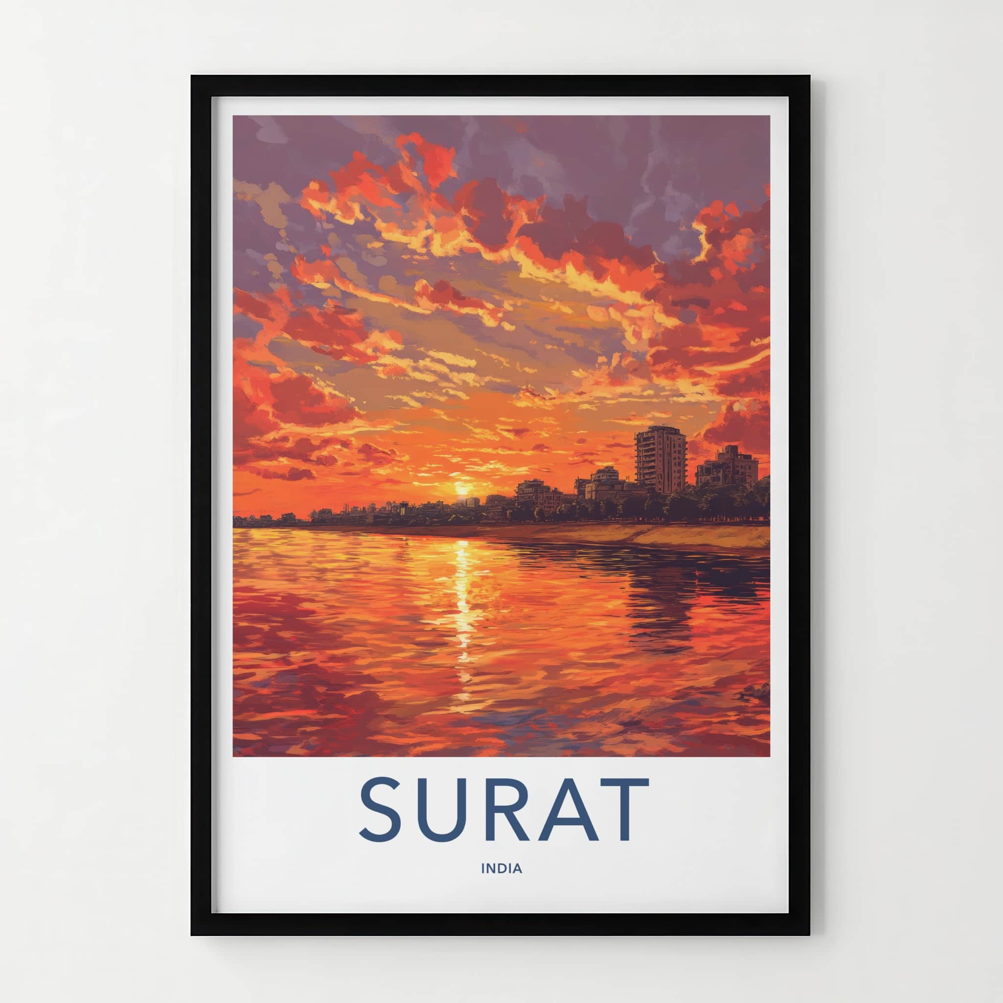 Surat Poster - India Art Print - Gujarat Fiery Sunset City Gallery Art