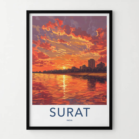 Surat Poster - India Art Print - Gujarat Fiery Sunset City Gallery Art