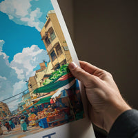 Surat Poster - India Travel Art - Gujarat Bustling Market Scene Home Decor