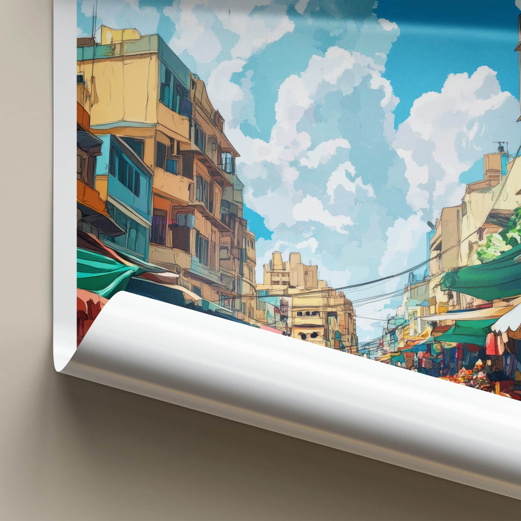 Surat Poster - India Travel Art - Gujarat Bustling Market Scene Home Decor
