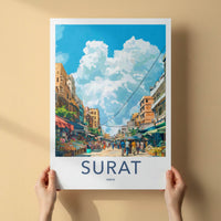 Surat Poster - India Travel Art - Gujarat Colorful Market Street Wall Decor