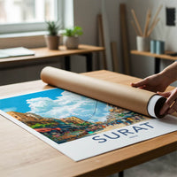 Surat Poster - India Travel Art - Gujarat Colorful Market Street Wall Decor