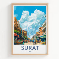 Surat Poster - India Travel Art - Gujarat Colorful Market Street Wall Decor