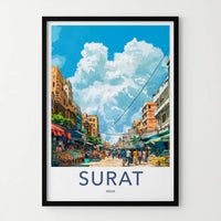 Surat Poster - India Travel Art - Gujarat Colorful Market Street Wall Decor