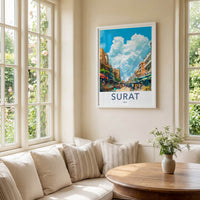 Surat Poster - India Travel Art - Gujarat Colorful Market Street Wall Decor