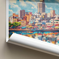 Surat Poster - India Travel Art - Gujarat Colorful Riverfront Scene Home Decor