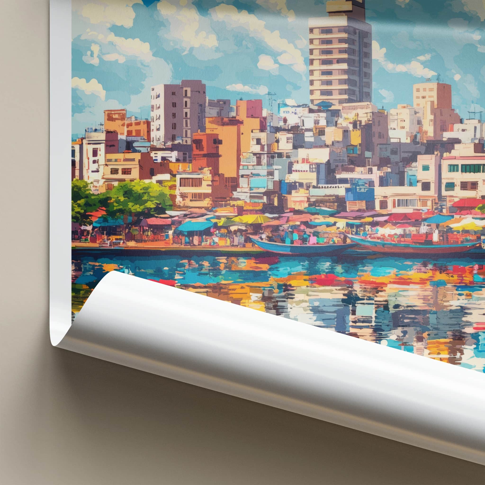 Surat Poster - India Travel Art - Gujarat Colorful Riverfront Scene Home Decor