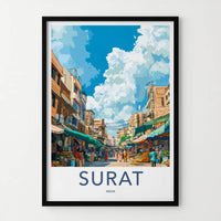 Surat Poster - India Travel Art - Gujarat Street Market Home Decor