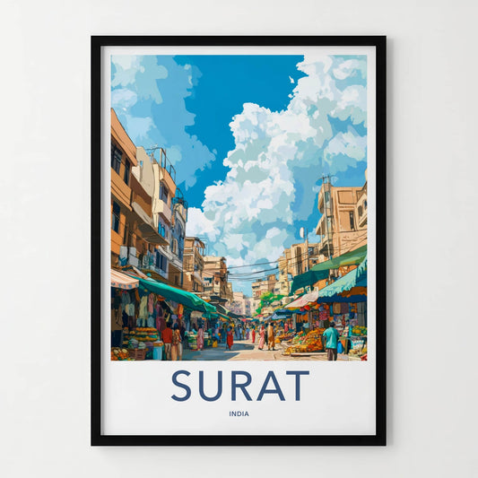 Surat Poster - India Travel Art - Gujarat Street Market Home Decor
