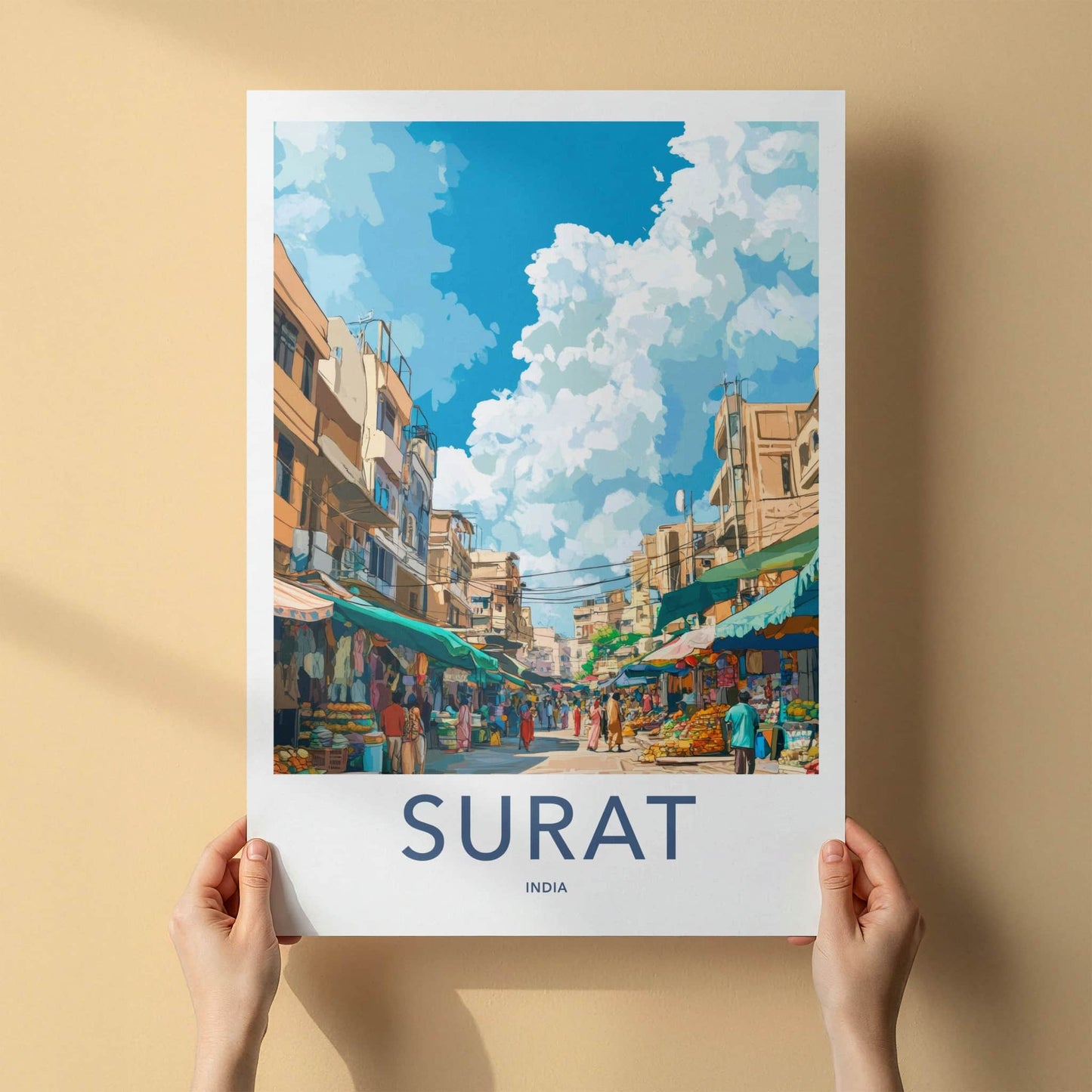 Surat Poster - India Travel Art - Gujarat Street Market Home Decor