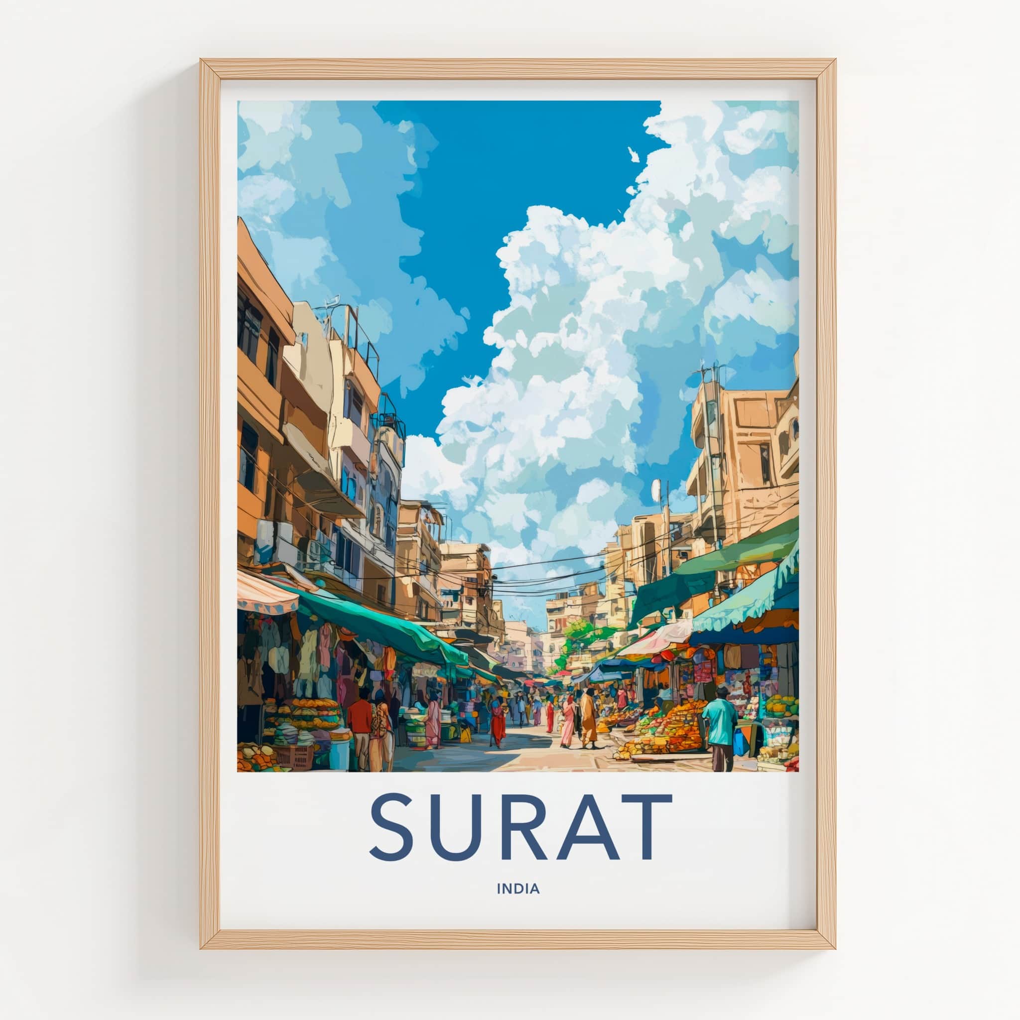 Surat Poster - India Travel Art - Gujarat Street Market Home Decor