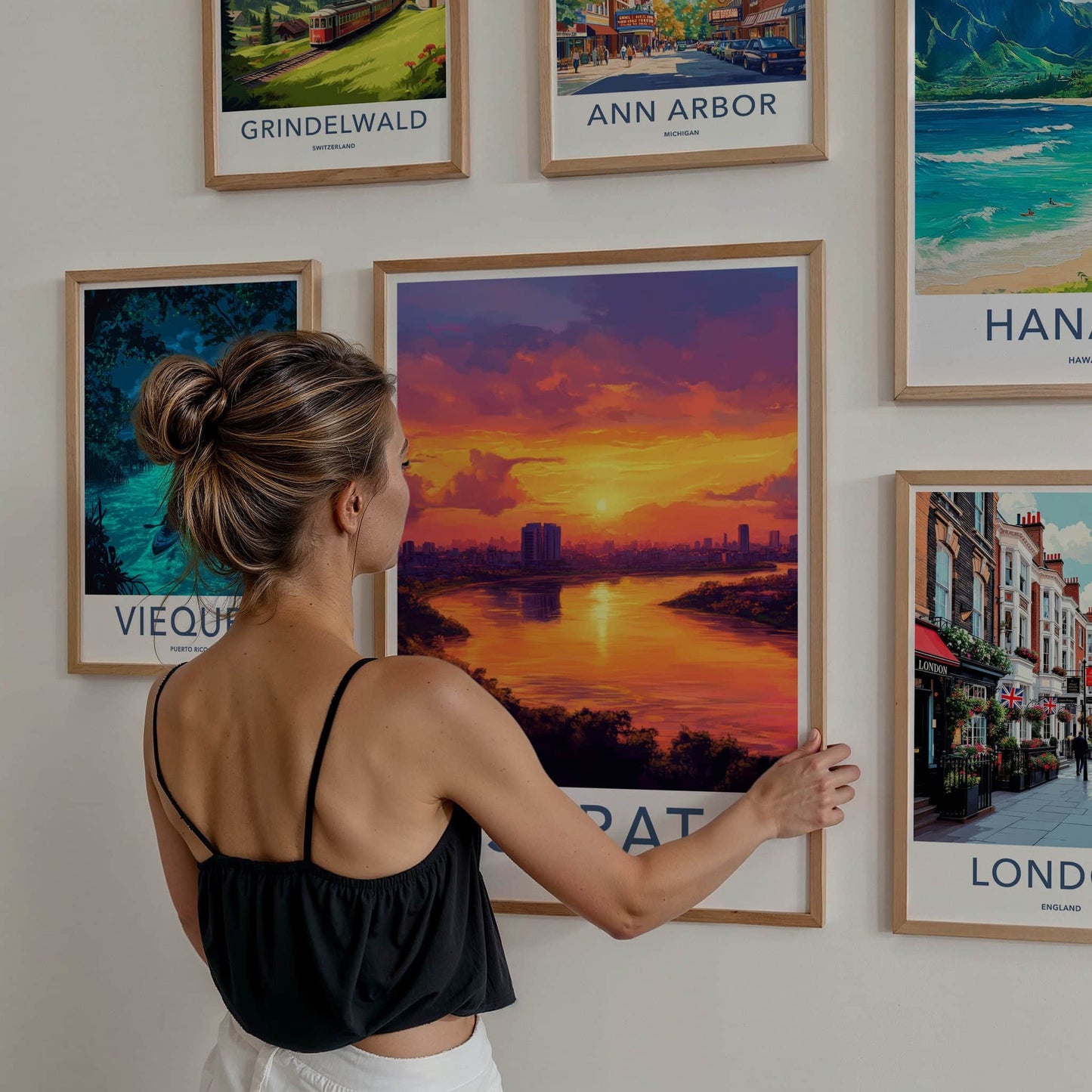 Surat Poster - India Travel Art - Gujarat Vibrant River Sunset Home Decor