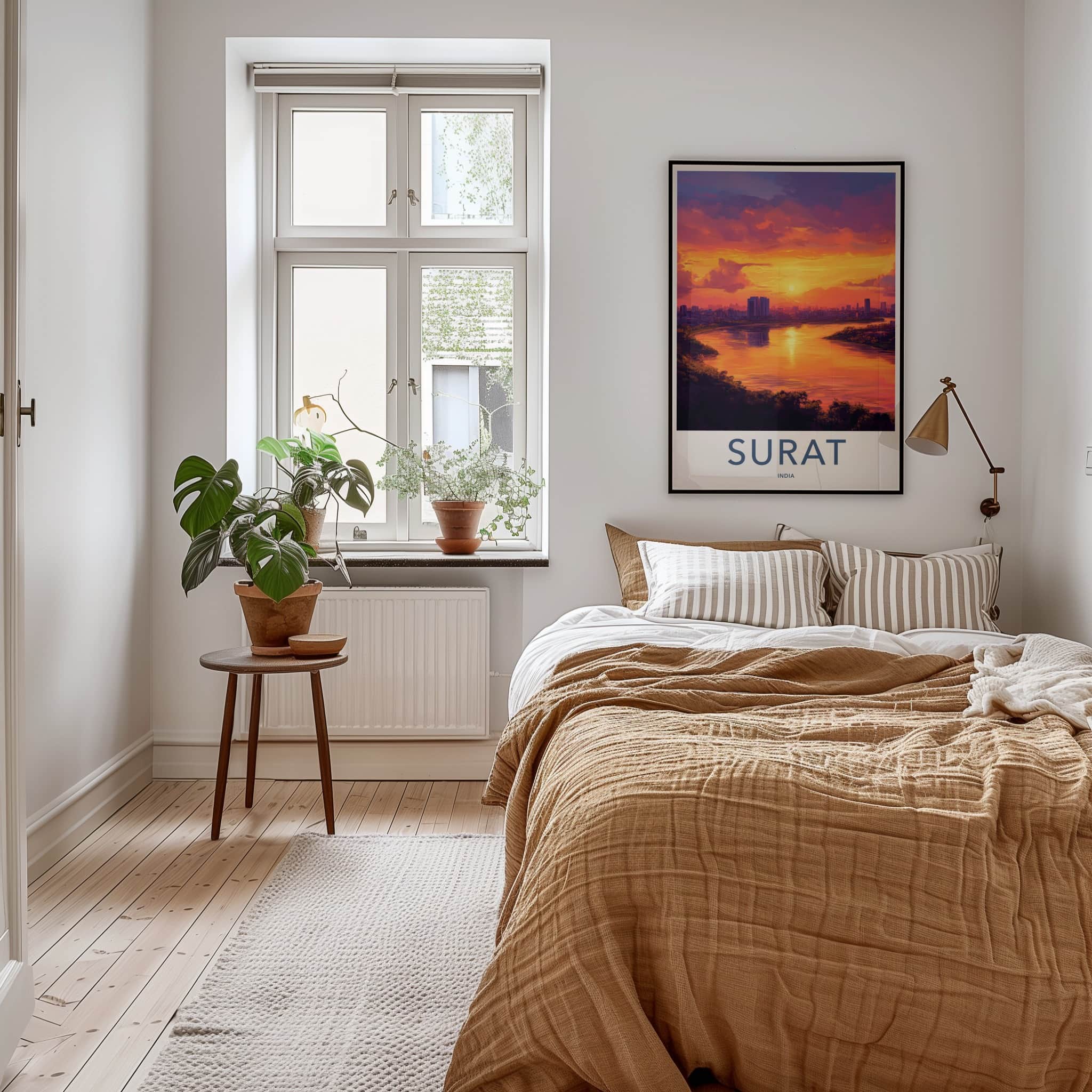 Surat Poster - India Travel Art - Gujarat Vibrant River Sunset Home Decor