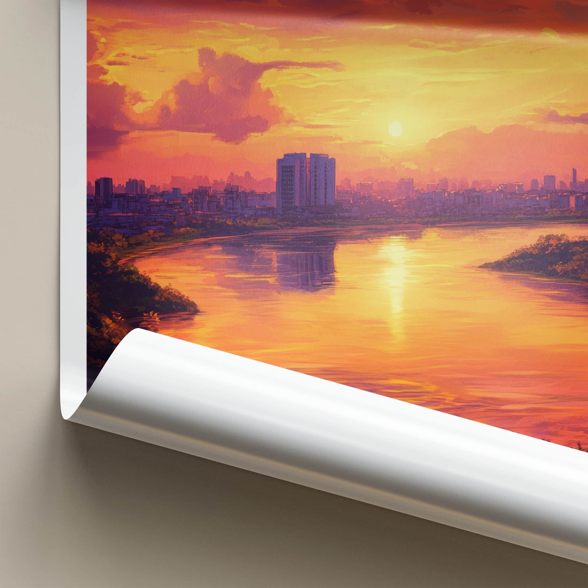 Surat Poster - India Travel Art - Gujarat Vibrant River Sunset Home Decor