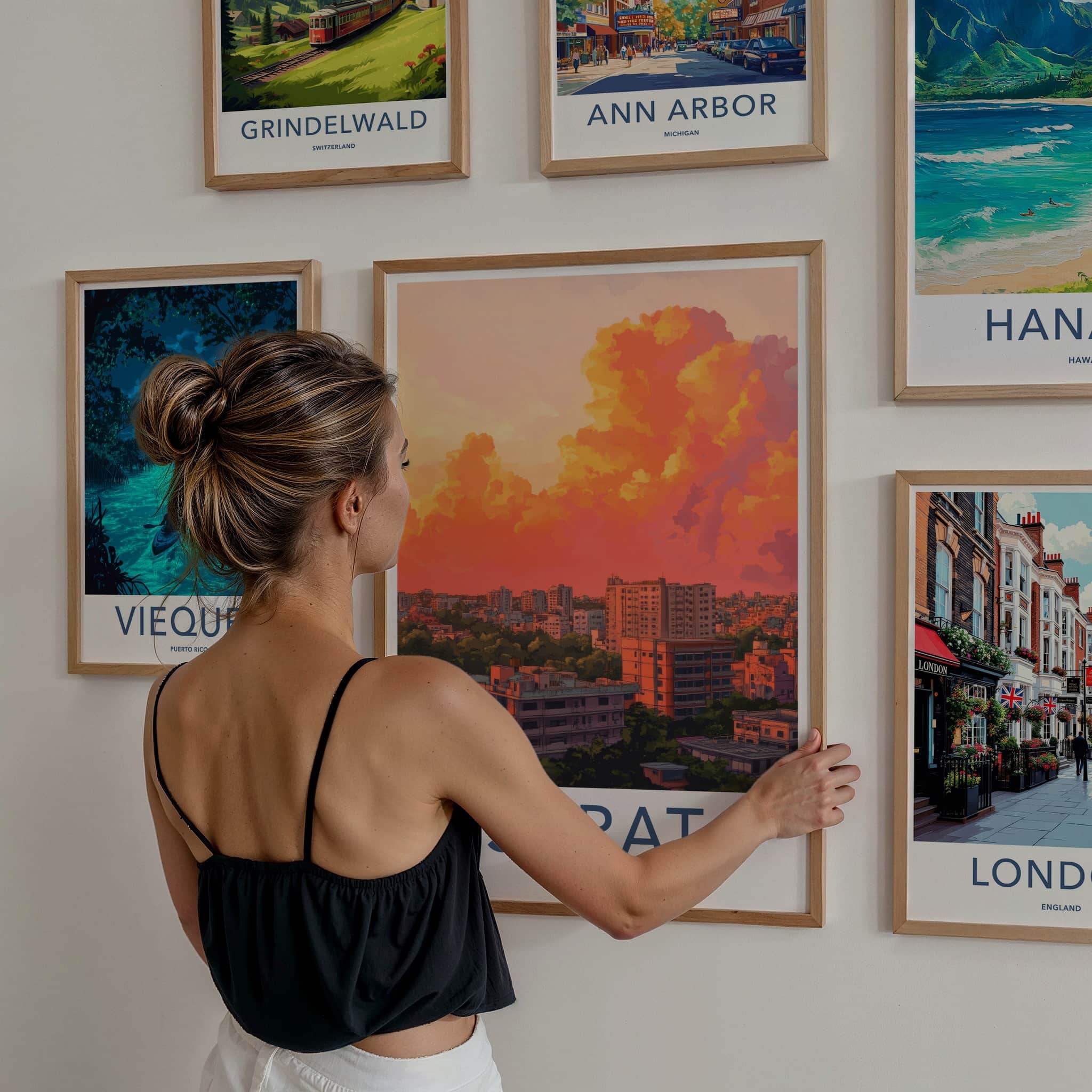 Surat Poster - India Travel Art - Gujarat Vibrant Sunset Skyline Home Decor