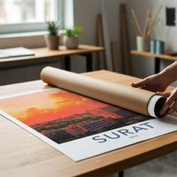 Surat Poster - India Travel Art - Gujarat Vibrant Sunset Skyline Home Decor