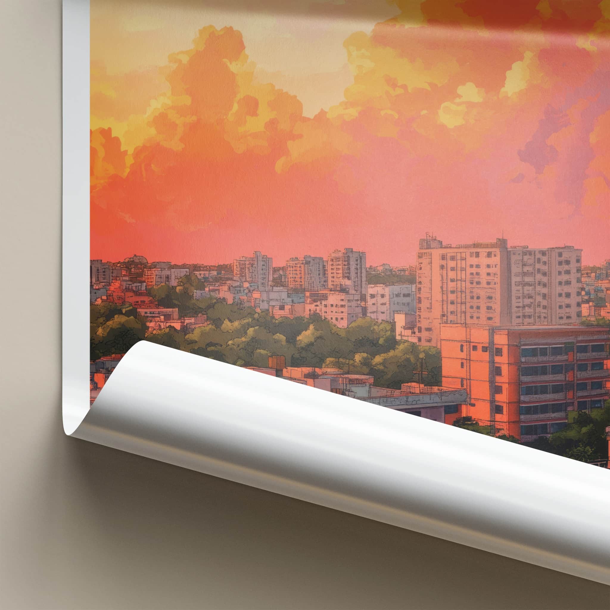 Surat Poster - India Travel Art - Gujarat Vibrant Sunset Skyline Home Decor
