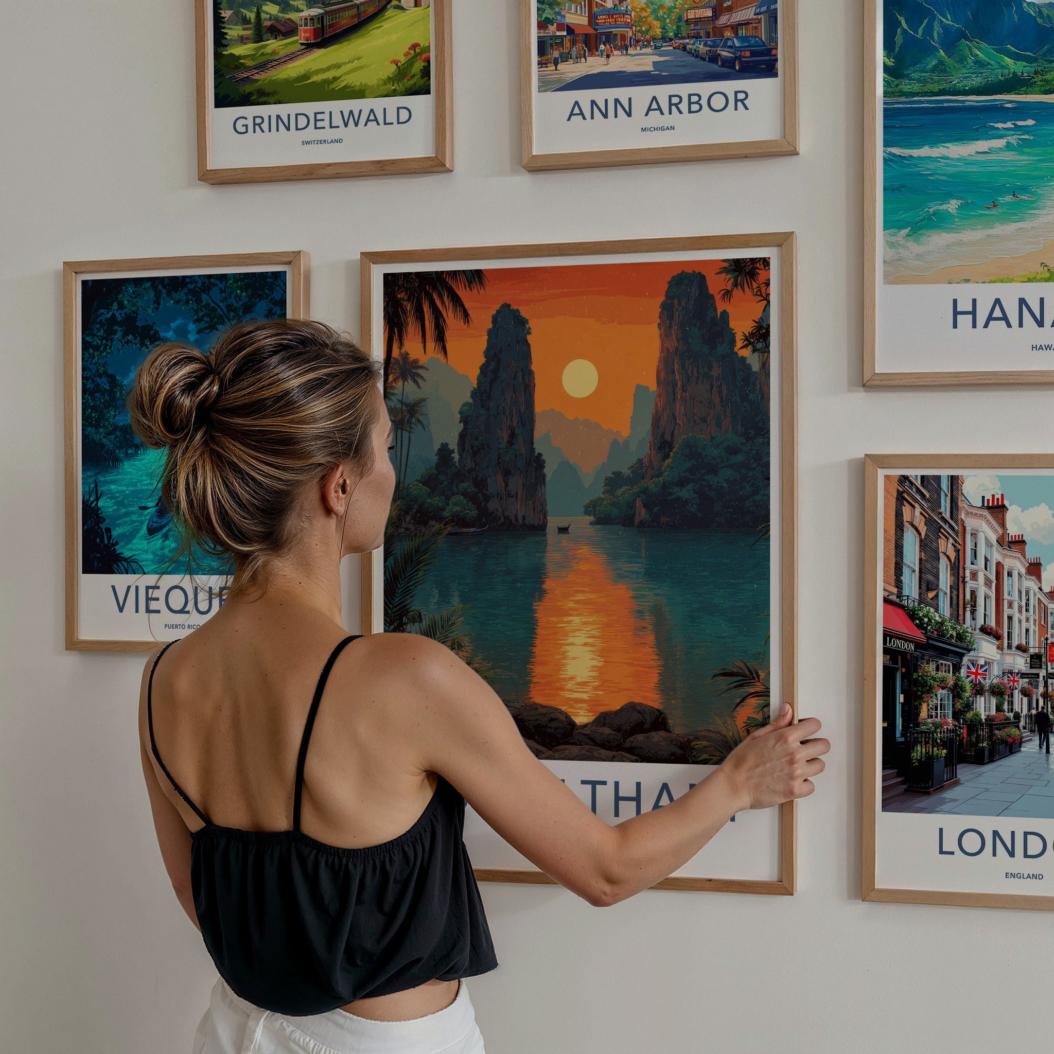 Surat Thani Poster - Thailand Travel Art - Sunset River Boat Home Decor