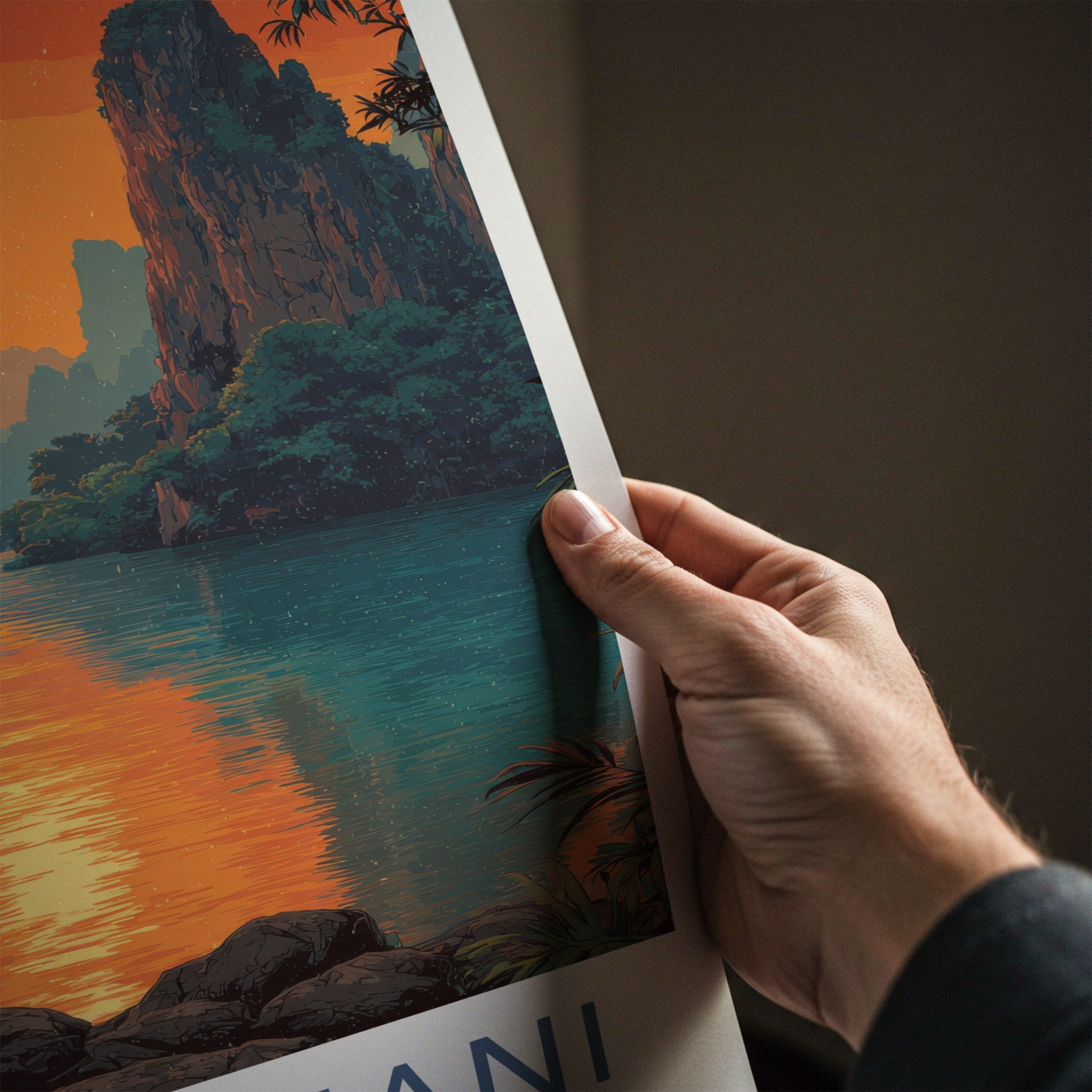 Surat Thani Poster - Thailand Travel Art - Sunset River Boat Home Decor
