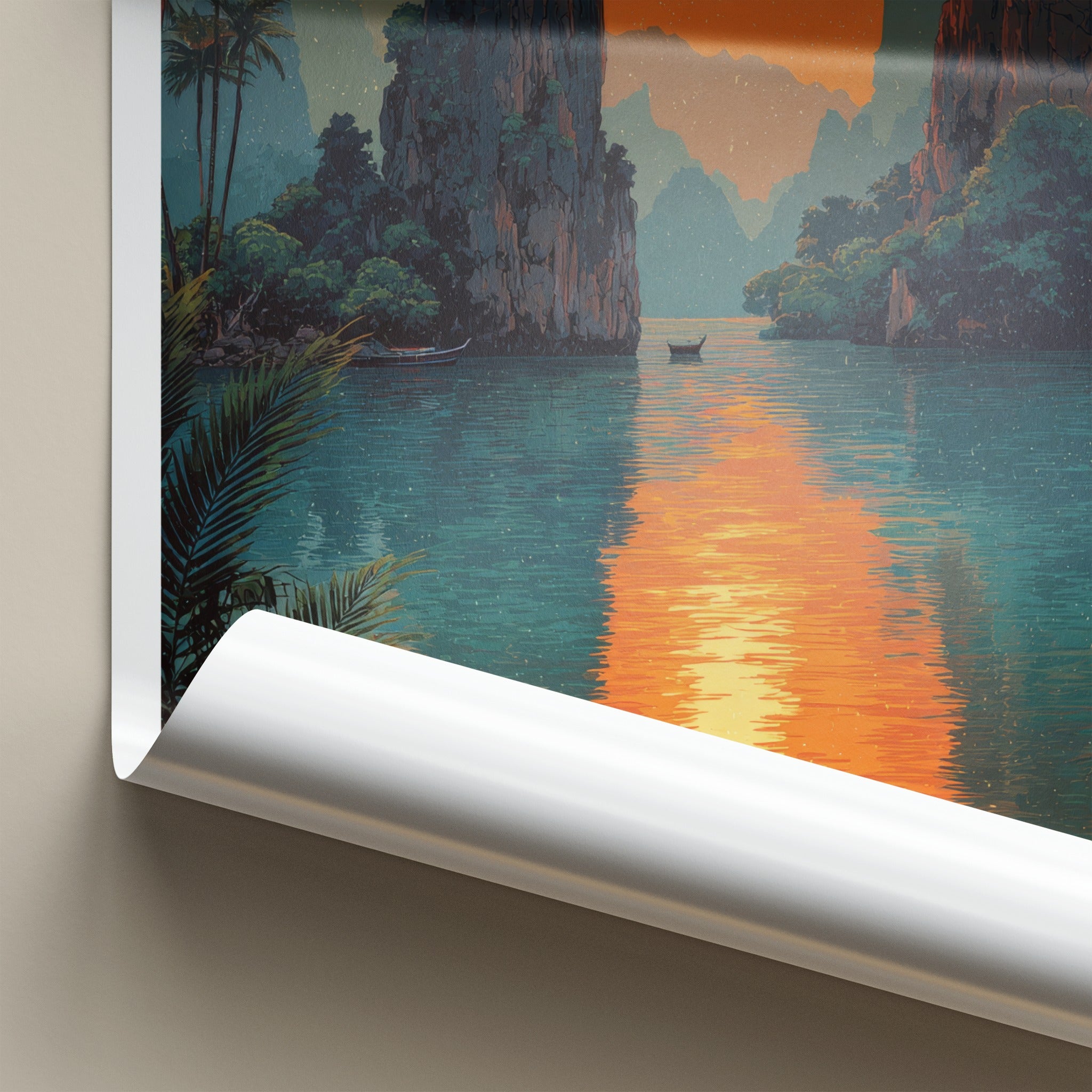 Surat Thani Poster - Thailand Travel Art - Sunset River Boat Home Decor