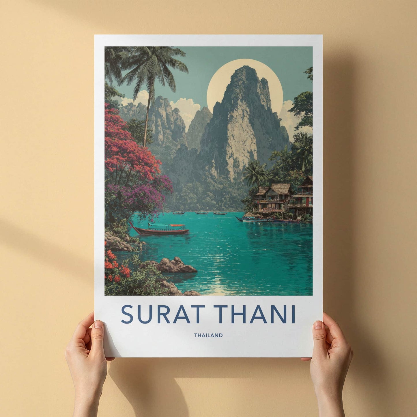 Surat Thani Poster - Thailand Travel Art - Towering Peak Bay Framed Art