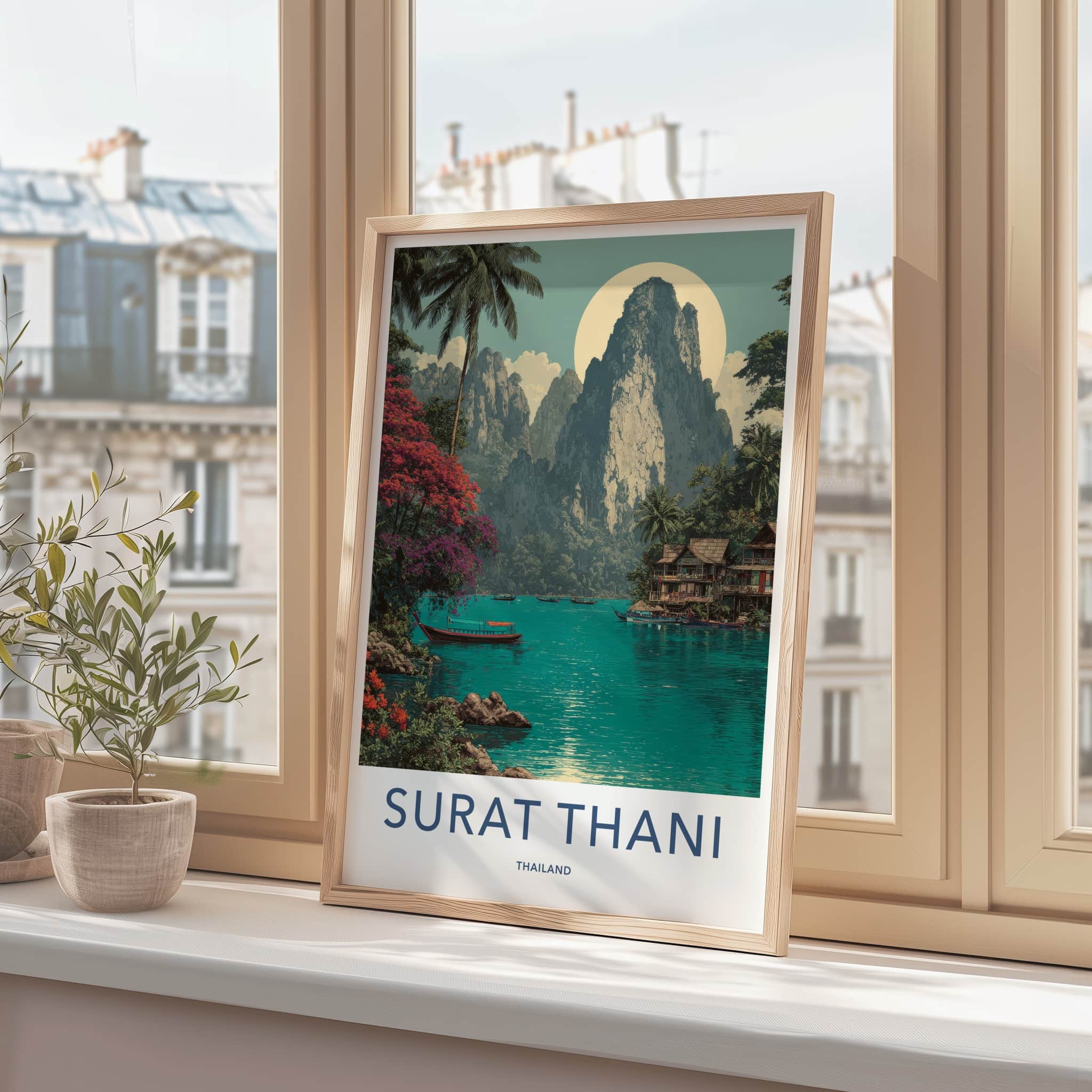 Surat Thani Poster - Thailand Travel Art - Towering Peak Bay Framed Art