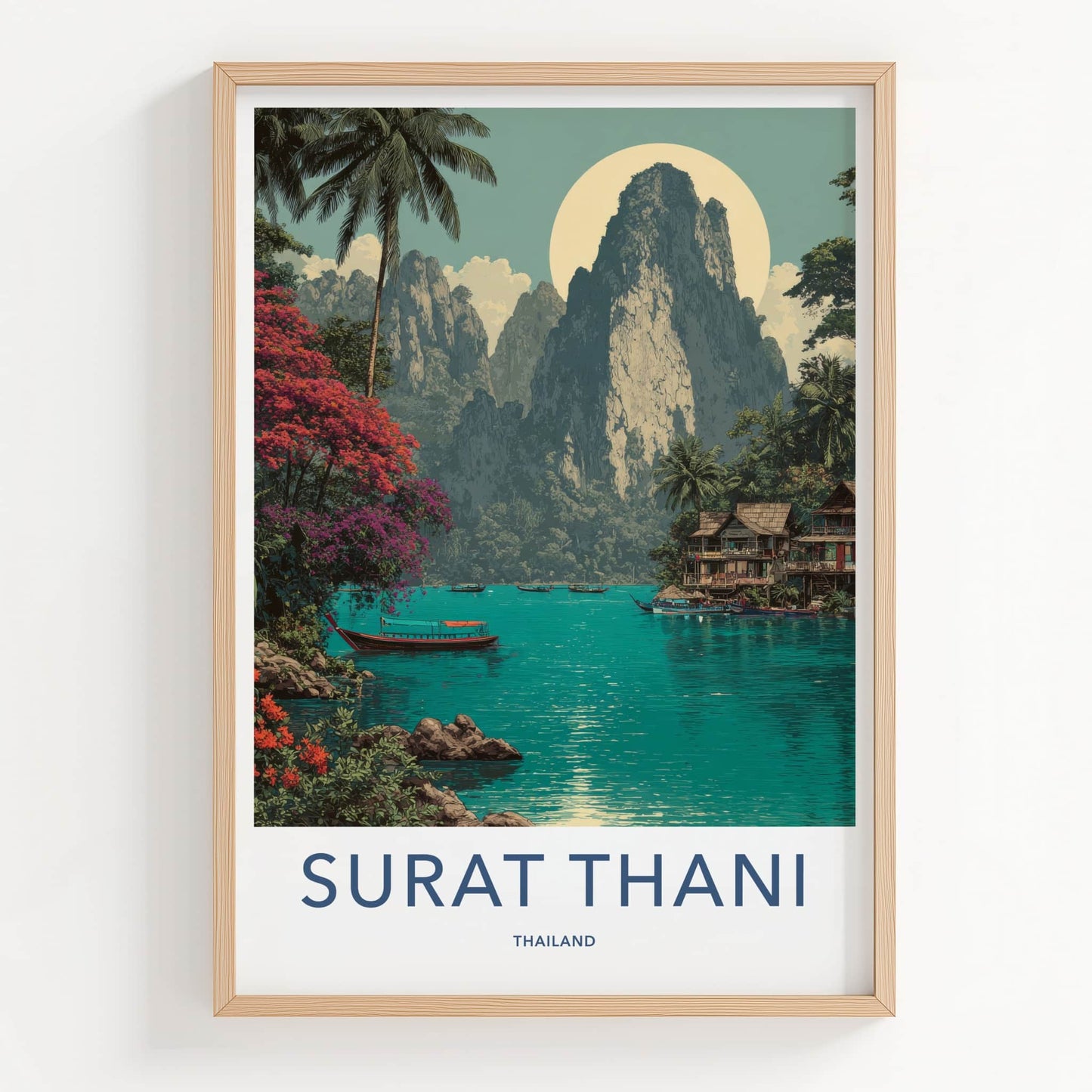 Surat Thani Poster - Thailand Travel Art - Towering Peak Bay Framed Art