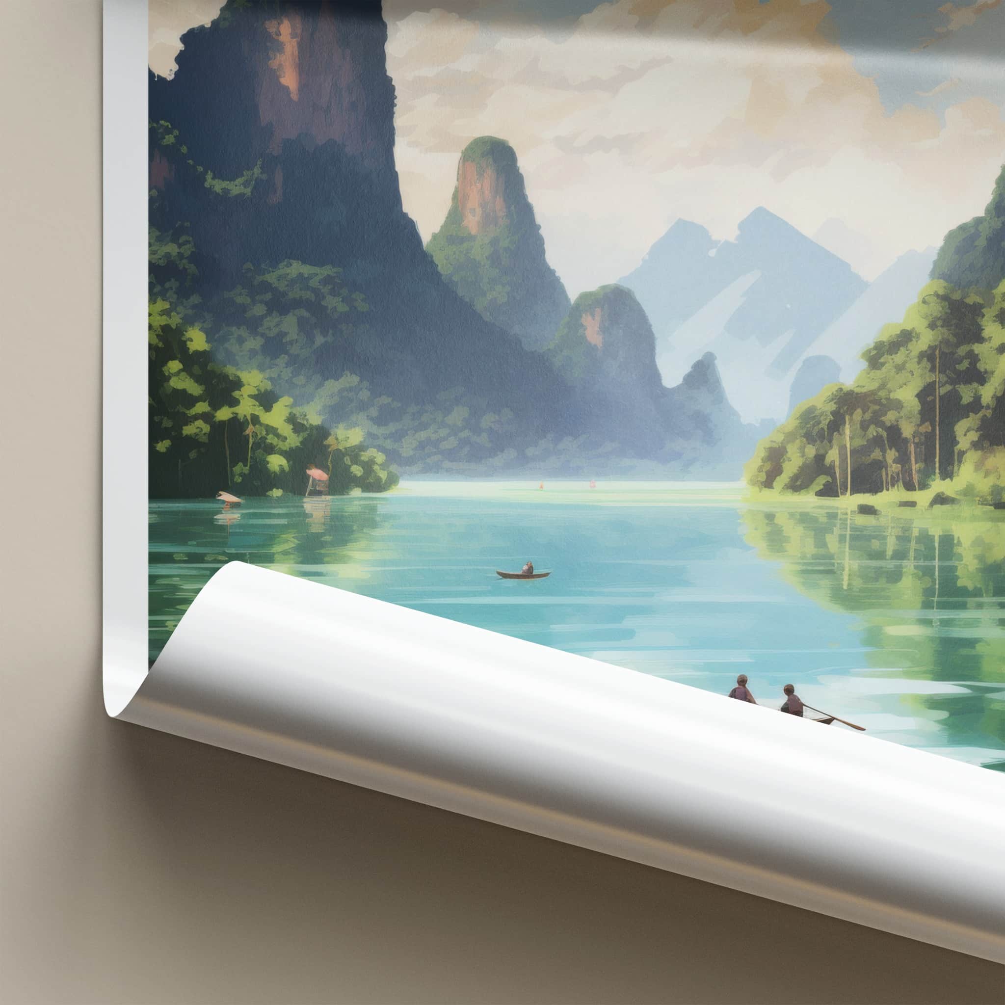 Surat Thani Poster - Thailand Travel Art - Tropical River Karsts Home Decor