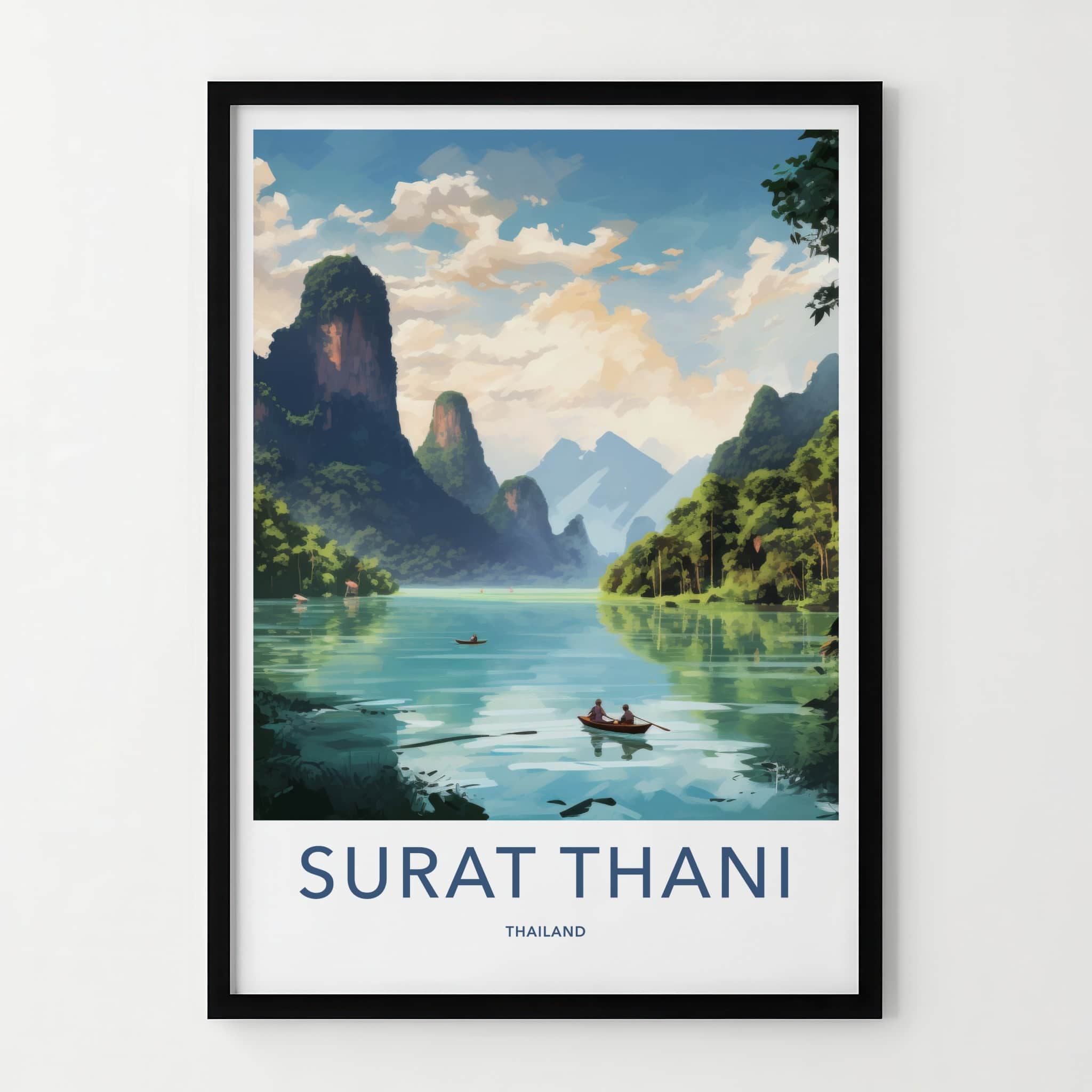 Surat Thani Poster - Thailand Travel Art - Tropical River Karsts Home Decor
