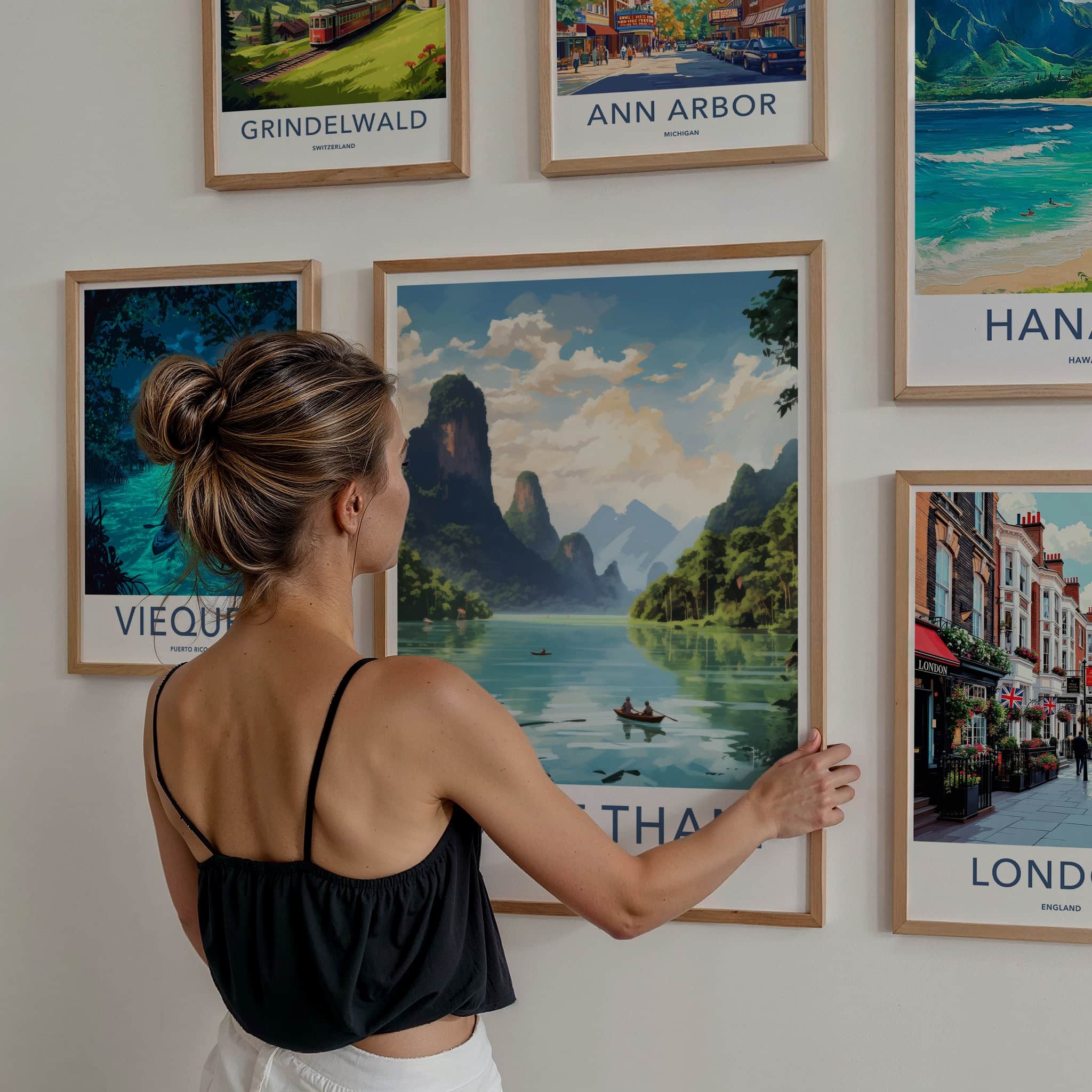 Surat Thani Poster - Thailand Travel Art - Tropical River Karsts Home Decor