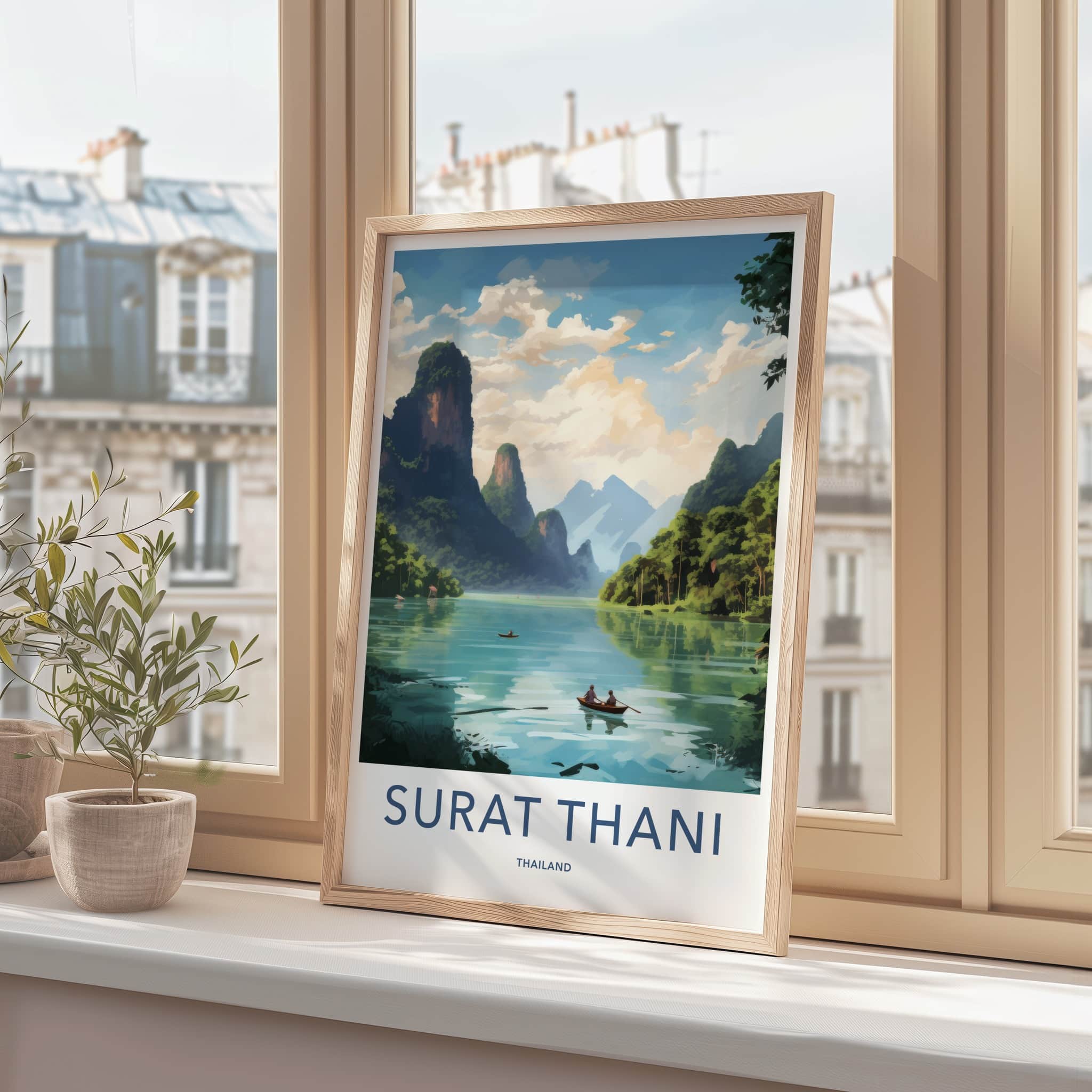 Surat Thani Poster - Thailand Travel Art - Tropical River Karsts Home Decor