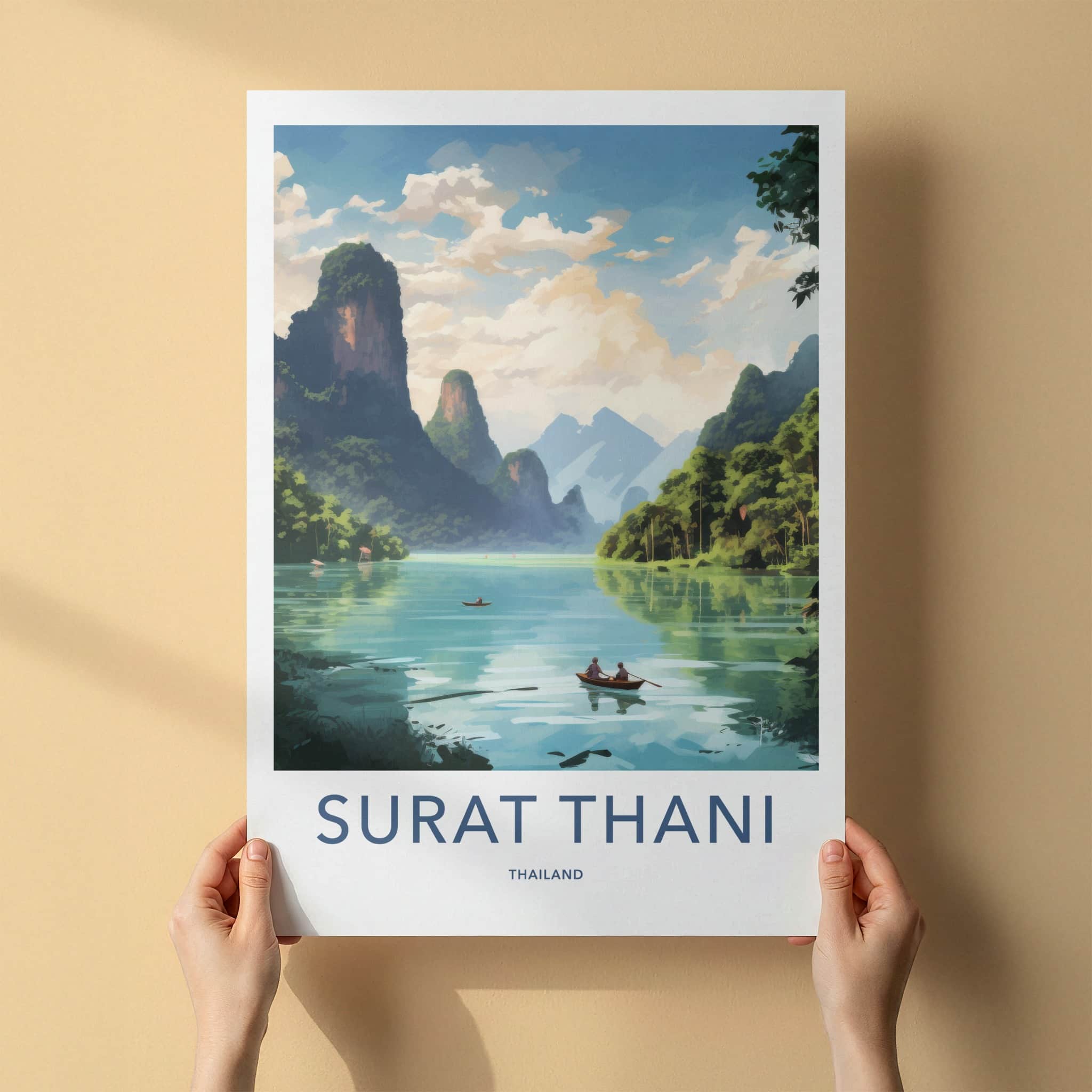 Surat Thani Poster - Thailand Travel Art - Tropical River Karsts Home Decor