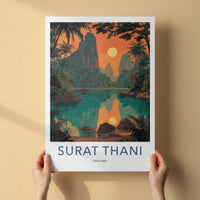 Surat Thani Poster - Thailand Travel Art - Tropical Sunset Lake Home Decor