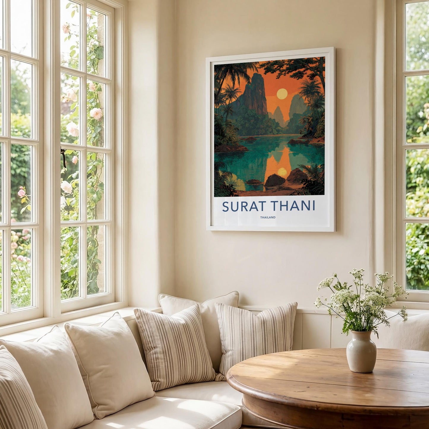 Surat Thani Poster - Thailand Travel Art - Tropical Sunset Lake Home Decor