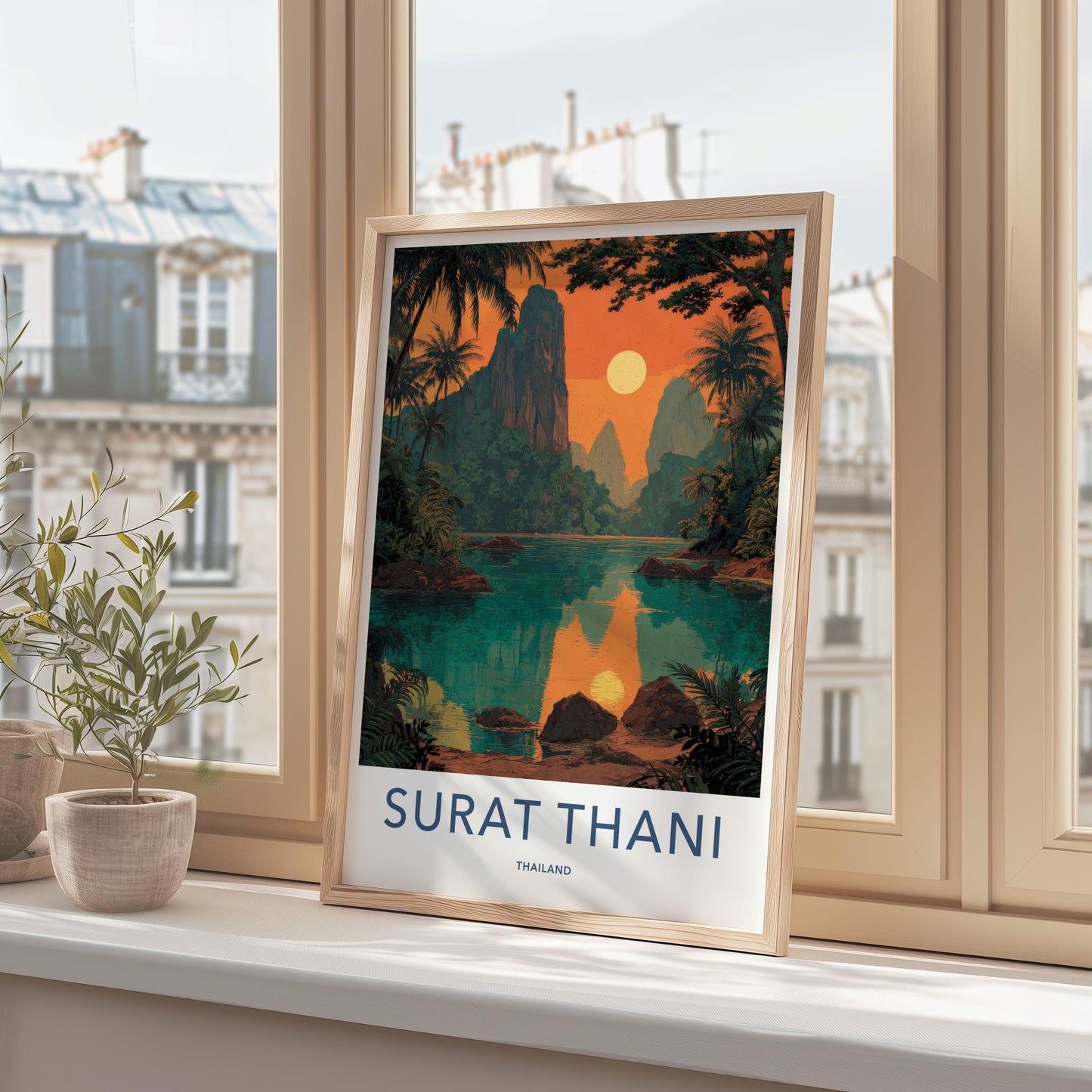 Surat Thani Poster - Thailand Travel Art - Tropical Sunset Lake Home Decor