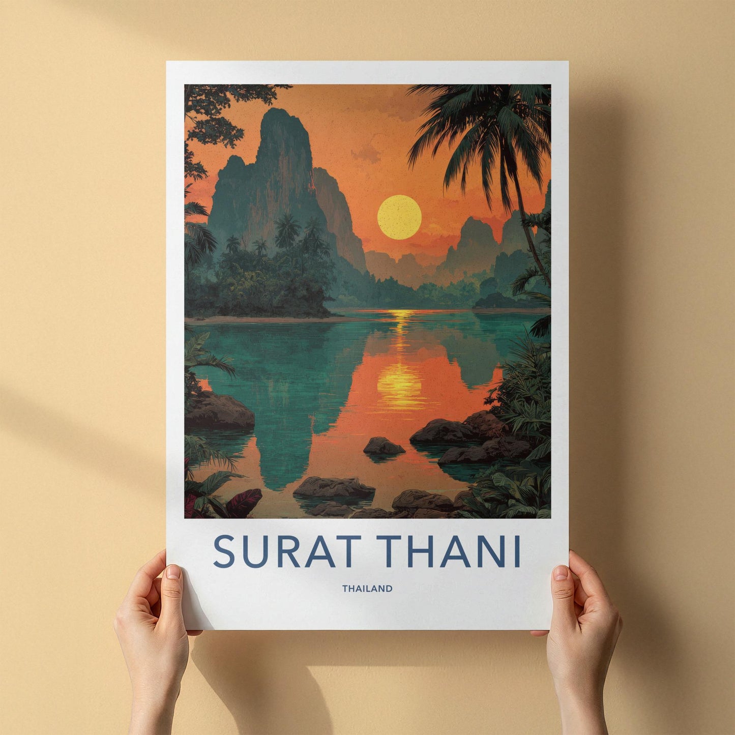 Surat Thani Poster - Thailand Travel Art - Vibrant Sunset Reflections Home Decor
