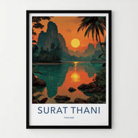 Surat Thani Poster - Thailand Travel Art - Vibrant Sunset Reflections Home Decor