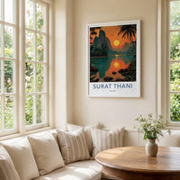 Surat Thani Poster - Thailand Travel Art - Vibrant Sunset Reflections Home Decor